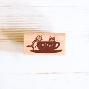 Pottering Cat Rubber Stamp - Coffee Cup