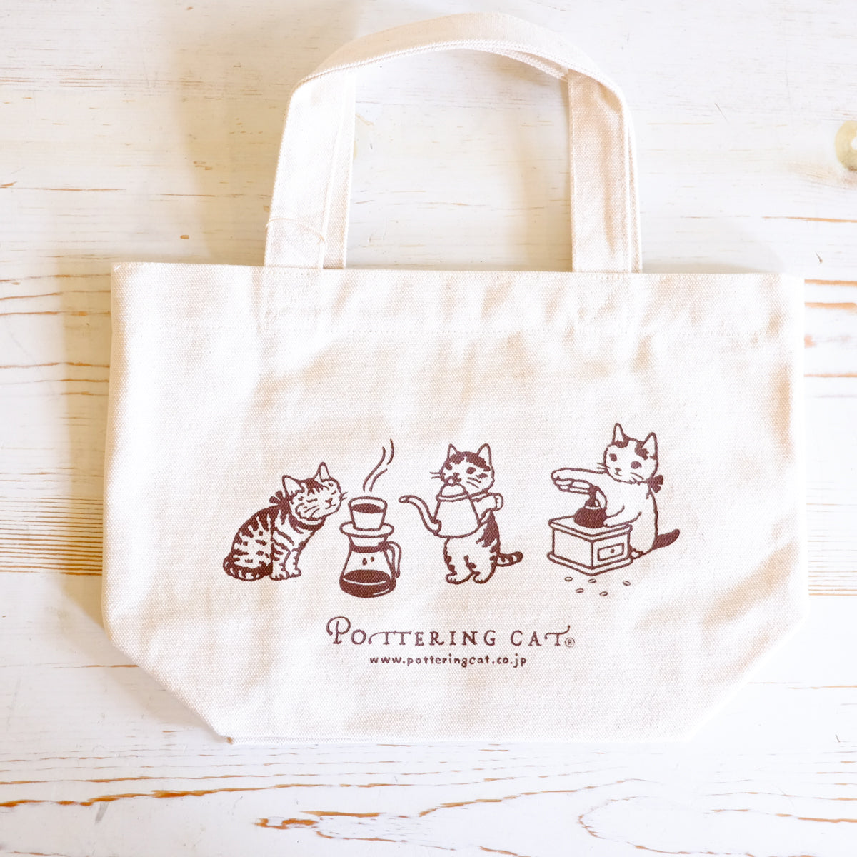Pottering Cat Small Tote - Coffee