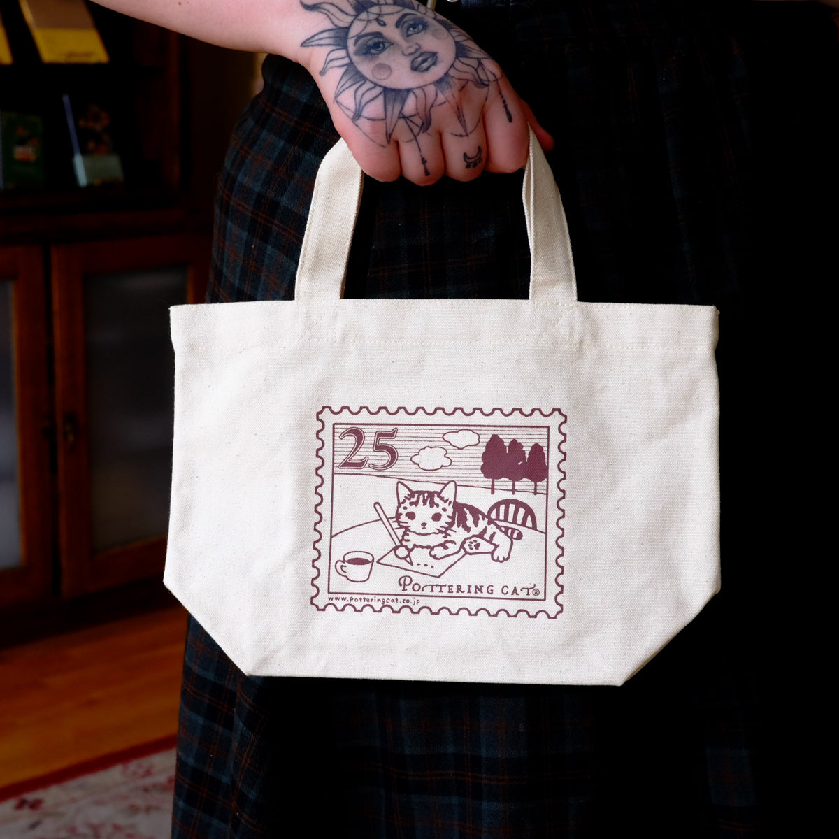 Pottering Cat Small Tote - Stamp