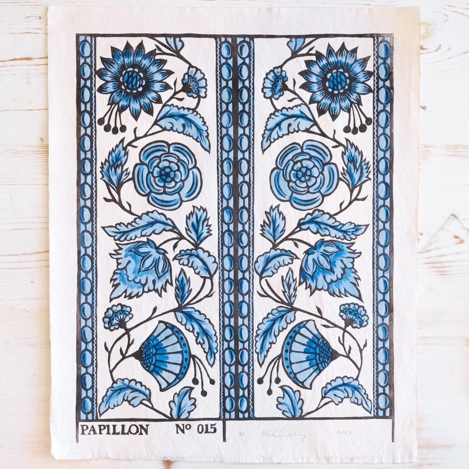 French Ribbons Hand-Painted Print - Blue Art Print Papillon Press 