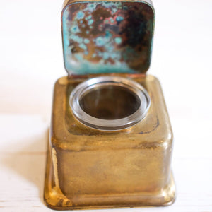 Square Brass Inkwell Inkwell Antique Item 