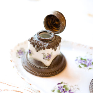 Hand-Painted Ceramic Double Inkwell