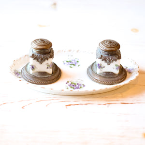 Hand-Painted Ceramic Double Inkwell