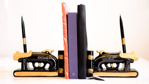 Vintage Pistols Desk Set - Book Ends and Pens bookends Antique Item 