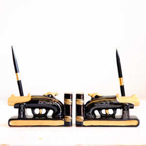 Vintage Pistols Desk Set - Book Ends and Pens bookends Antique Item 