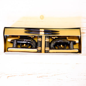 Vintage Pistols Desk Set - Book Ends and Pens bookends Antique Item 