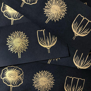 Flower Trio Print: Black and Gold Art Print Papillon Press 
