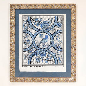 Framed Oiseau et Rose Print - Blue with Gold Frame Framed Print Papillon Press Blue Backing 