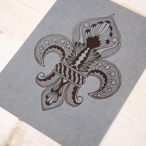 Fleur de Lis Print Art Print Papillon Press Steel Blue 