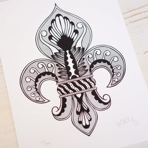 Fleur de Lis Print Art Print Papillon Press Cotton White 