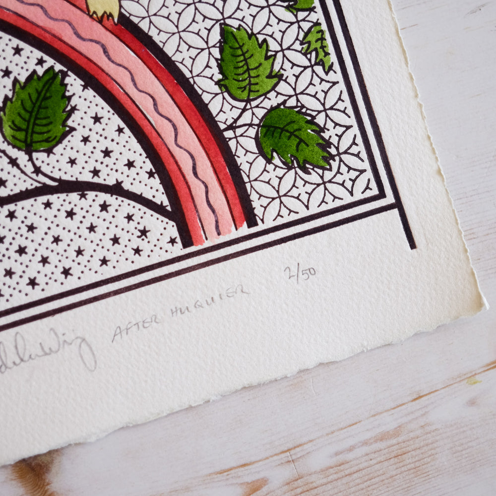 Oiseau et Rose Hand-Painted Print Art Print Papillon Press 