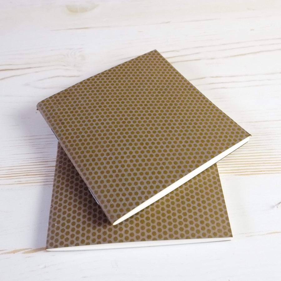 Mini Square Dotted Notebook: Set of 3 Block Printed Notebook Papillon Papers White on Nightingale 