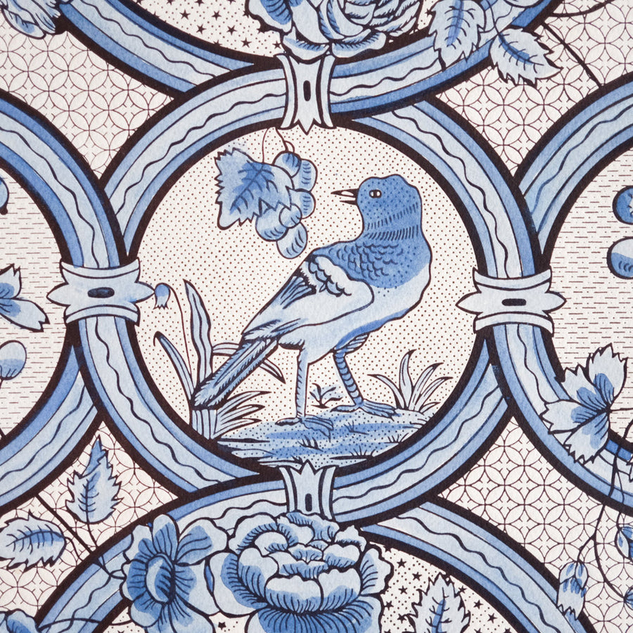 Oiseau et Rose Hand-Painted Print - Blue Art Print Papillon Press 