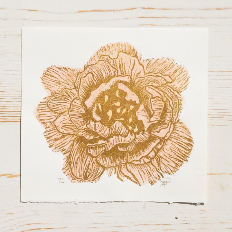Peony Print - Hand Painted Art Print Papillon Press 8” 