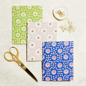 French Pinwheel Mini Letterpress Notebook: Set of 3 Block Printed Notebook Papillon Press Grid 
